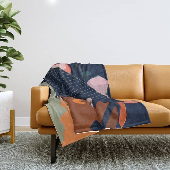 Don'T Be Shy, Bohemian Woman Fashion Illustration, Eclectic Tropical Banana Leaves Feminism Throw Blanket