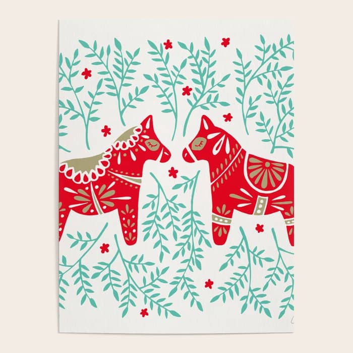 Swedish Dala Horses - Red & Mint Palette Poster
