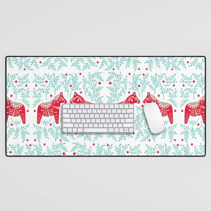 Swedish Dala Horses - Red & Mint Palette Desk Mat