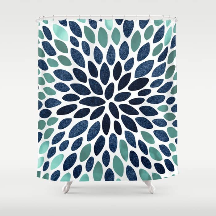 Flower Bloom, Aqua And Navy Shower Curtain