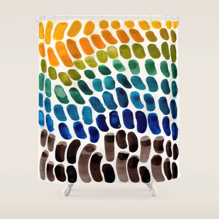 Colorful Rainbow Watercolor Organic Patterns Natural Shapes Playful Art Mid Century Modern Tribal Ar Shower Curtain