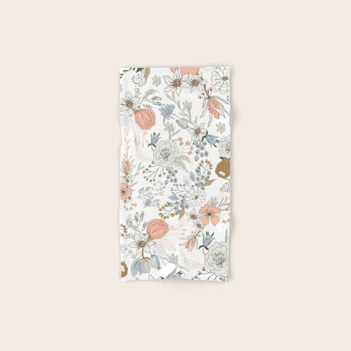 Abstract Modern Coral White Pastel Rustic Floral Bath Towel