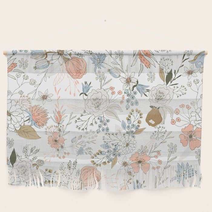 Abstract Modern Coral White Pastel Rustic Floral Wall Hanging