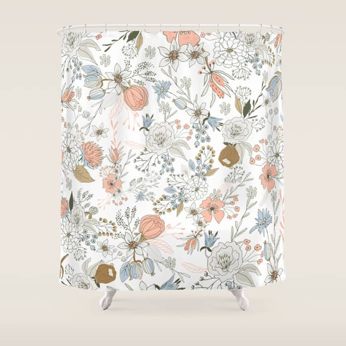 Abstract Modern Coral White Pastel Rustic Floral Shower Curtain