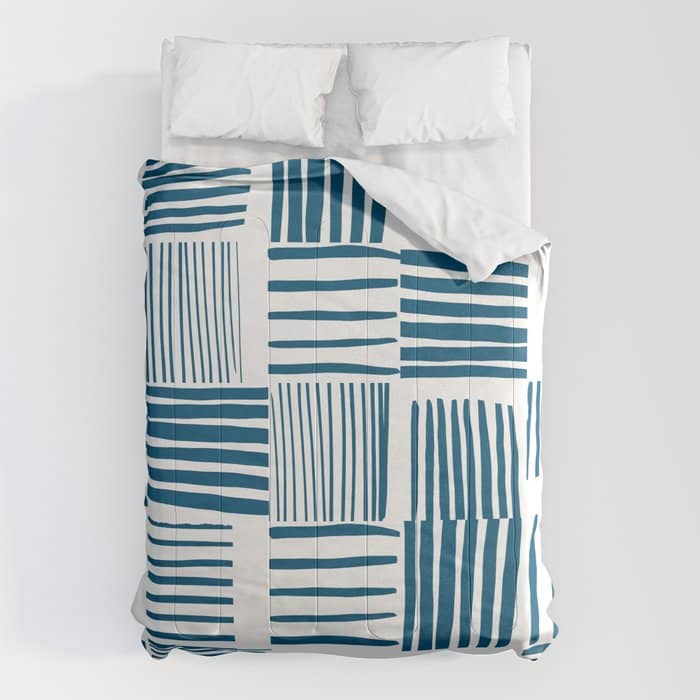 Torn Lines Abstract 03 White Blue Comforter