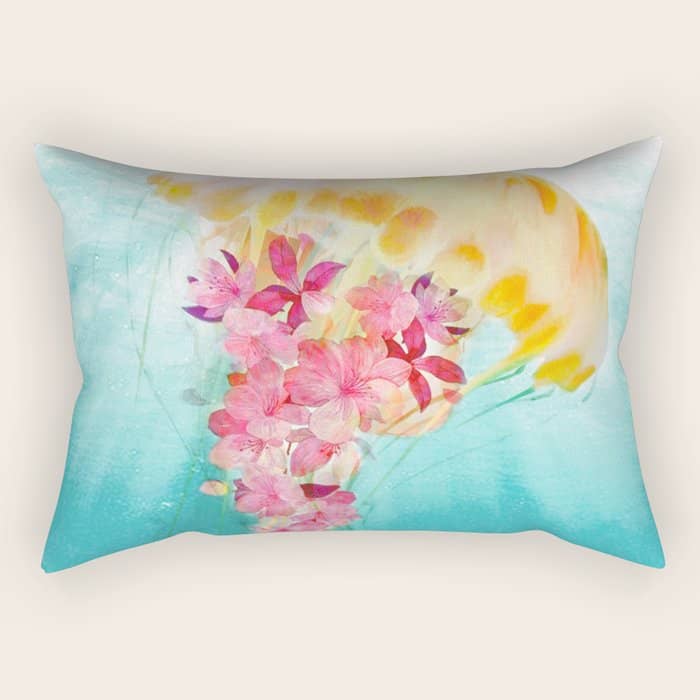 Jellyfish With Flowers Rectangular Pillow