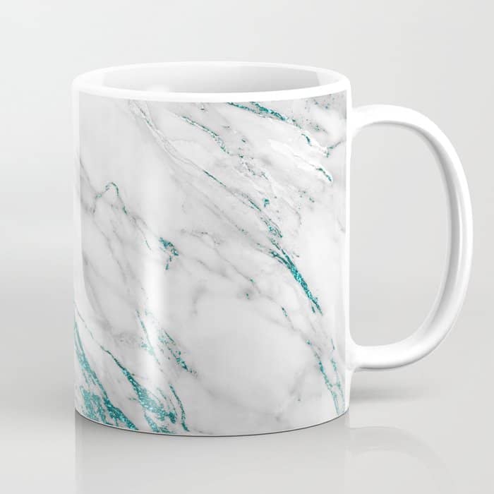 Gray Marble Aqua Teal Metallic Glitter Foil Style Coffee Mug