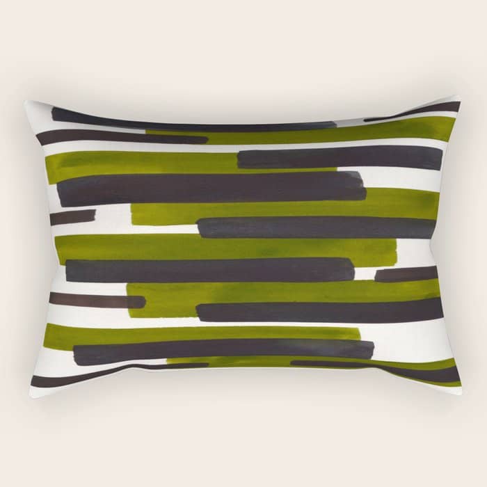 Olive Green Primitive Stripes Mid Century Modern Minimalist Watercolor Gouache Painting Colorful Str Rectangular Pillow