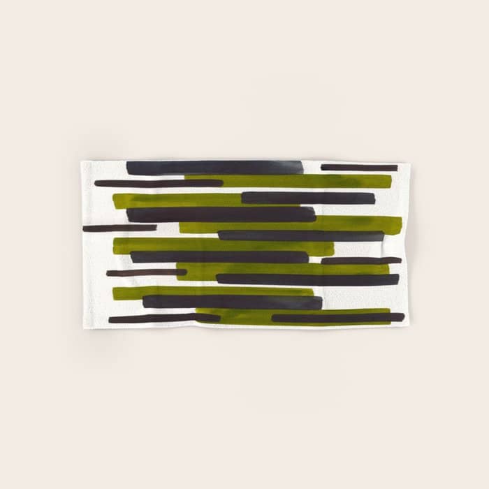 Olive Green Primitive Stripes Mid Century Modern Minimalist Watercolor Gouache Painting Colorful Str Bath Towel