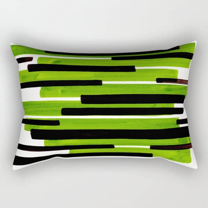 Lime Green Primitive Stripes Mid Century Modern Minimalist Watercolor Gouache Painting Colorful Stri Rectangular Pillow