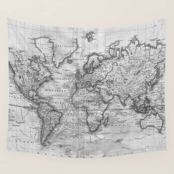 Black And White World Map (1801) Wall Tapestry