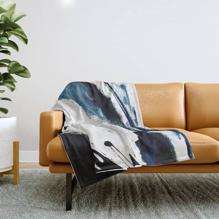 Reykjavik: A Pretty And Minimal Mixed Media Piece In Black, White, And Blue Throw Blanket