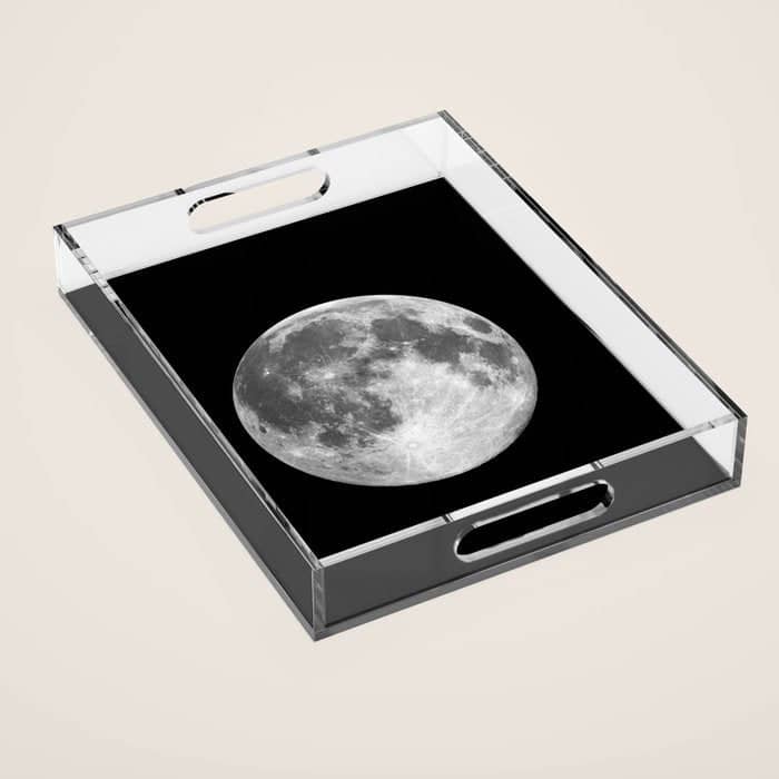 Full Moon Print Black-White Photograph New Lunar Eclipse Poster Bedroom Home Wall Decor Acrylic Tray
