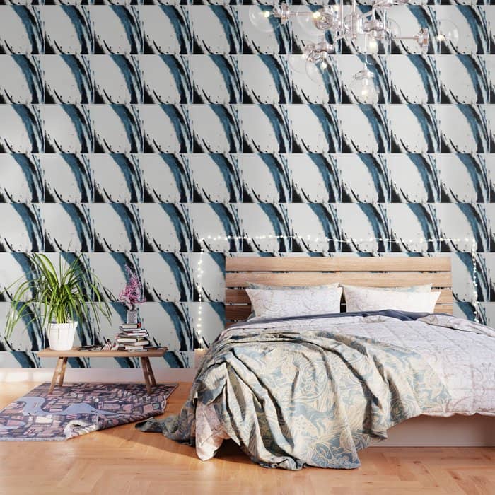 Reykjavik: A Pretty And Minimal Mixed Media Piece In Black, White, And Blue Wallpaper
