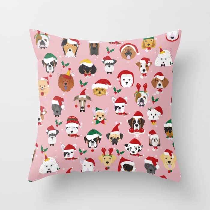 Christmas Dog Pattern Illustration Throw Pillow