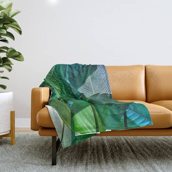 Palm Leaf Jungle Bali Banana Palm Frond Greens Throw Blanket