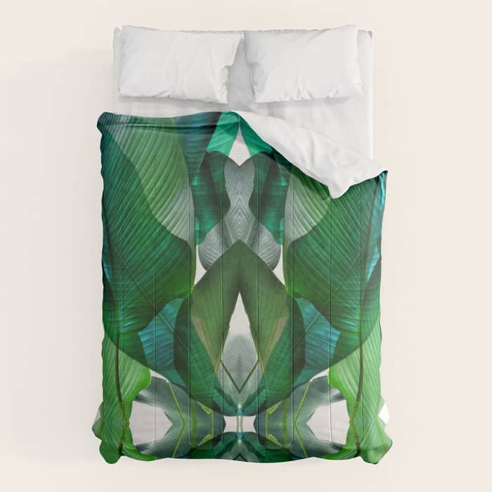 Palm Leaf Jungle Bali Banana Palm Frond Greens Comforter