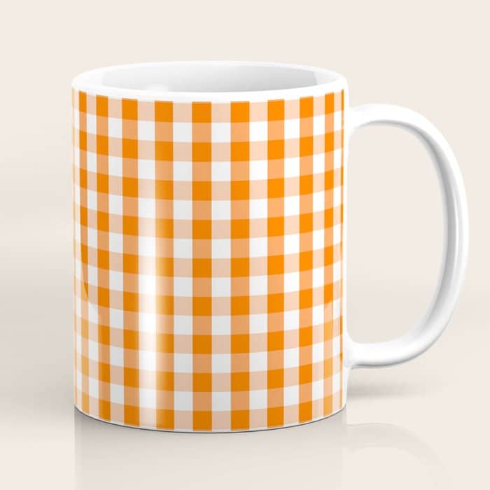 Classic Pumpkin Orange And White Gingham Check Pattern Coffee Mug
