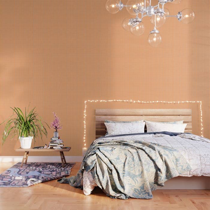Classic Pumpkin Orange And White Gingham Check Pattern Wallpaper
