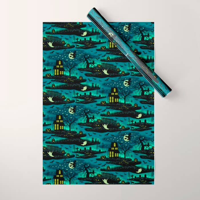 Halloween Night - Fox Fire Green Wrapping Paper