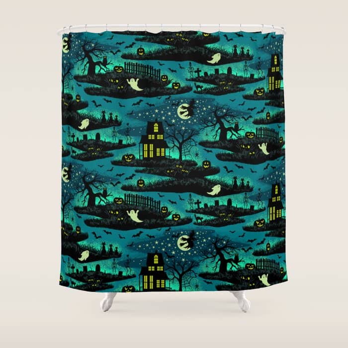 Halloween Night - Fox Fire Green Shower Curtain