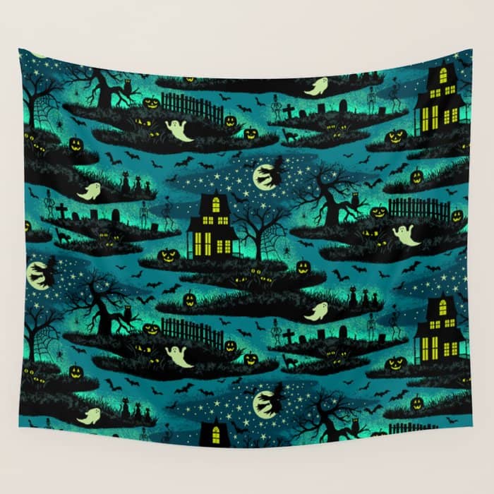 Halloween Night - Fox Fire Green Wall Tapestry