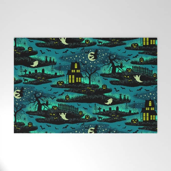 Halloween Night - Fox Fire Green Welcome Mat