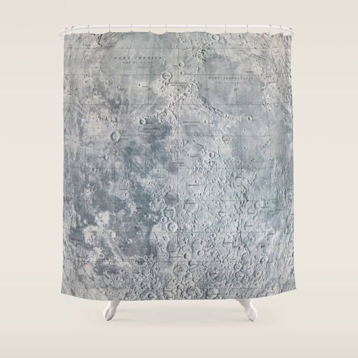 Vintage Lunar Moon Map, 1960s Shower Curtain