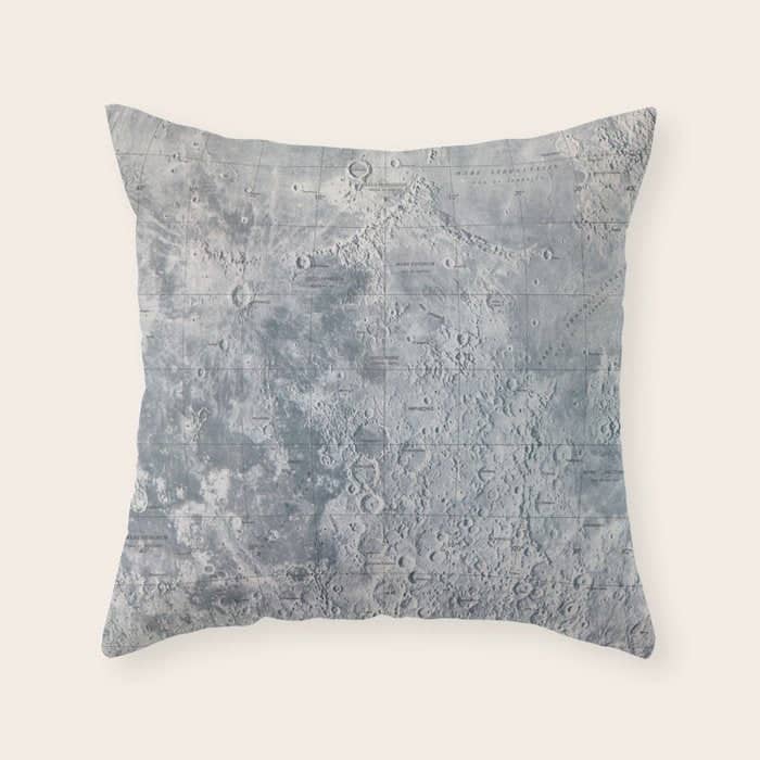 Vintage Lunar Moon Map, 1960s Throw Pillow