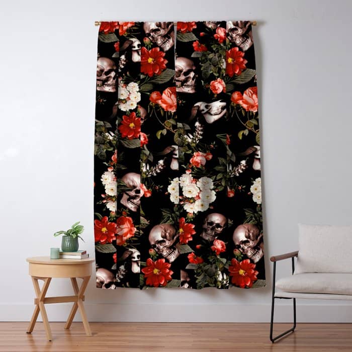 Floral And Skull Dark Pattern Window Curtain