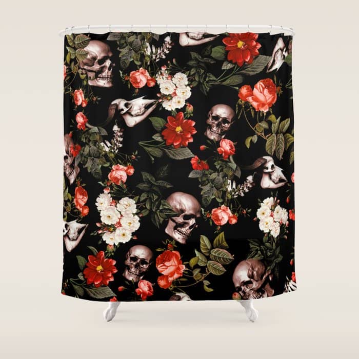 Floral And Skull Dark Pattern Shower Curtain
