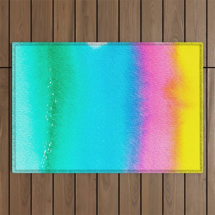 Rainbow, Watercolor Painting Abstract Colorful Fun, Urban Eclectic Contemporary Party Bohemian Outdoor Rug