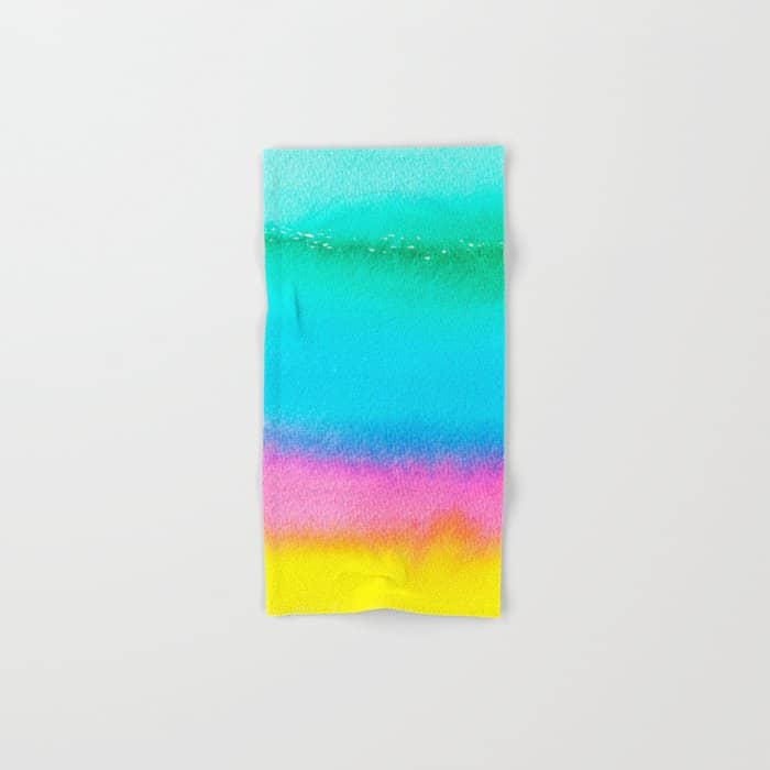 Rainbow, Watercolor Painting Abstract Colorful Fun, Urban Eclectic Contemporary Party Bohemian Bath Towel