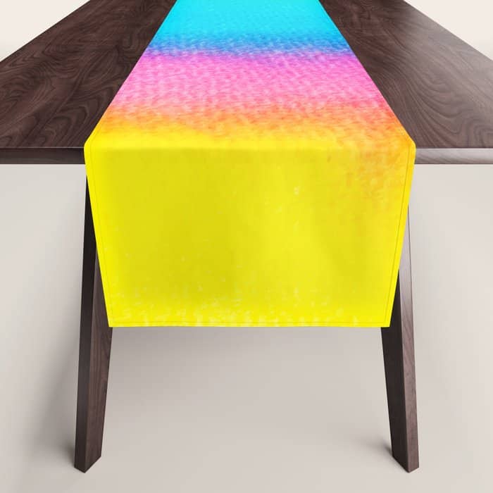 Rainbow, Watercolor Painting Abstract Colorful Fun, Urban Eclectic Contemporary Party Bohemian Table Runner
