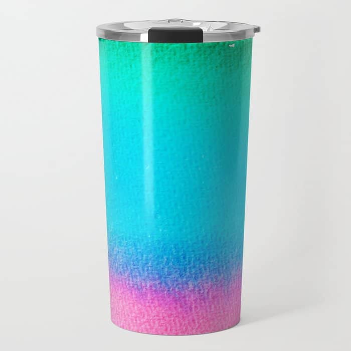 Rainbow, Watercolor Painting Abstract Colorful Fun, Urban Eclectic Contemporary Party Bohemian Travel Mug