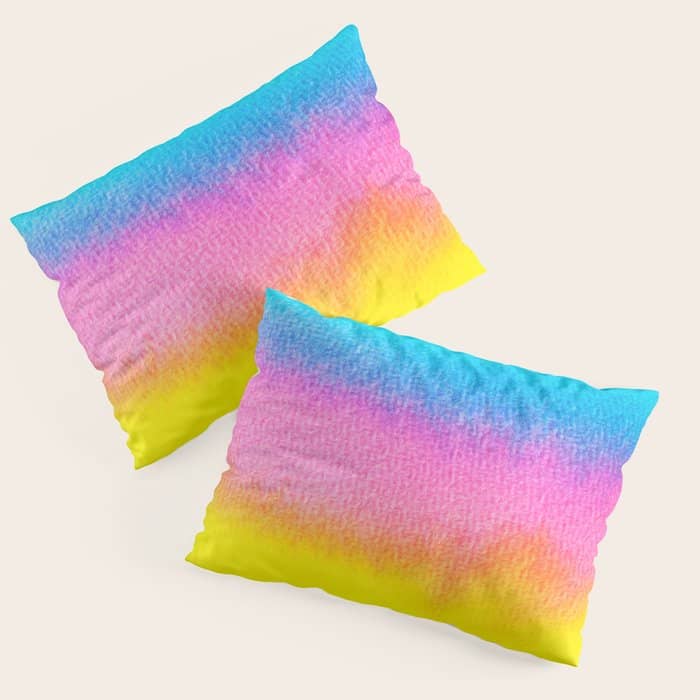 Rainbow, Watercolor Painting Abstract Colorful Fun, Urban Eclectic Contemporary Party Bohemian Pillow Sham
