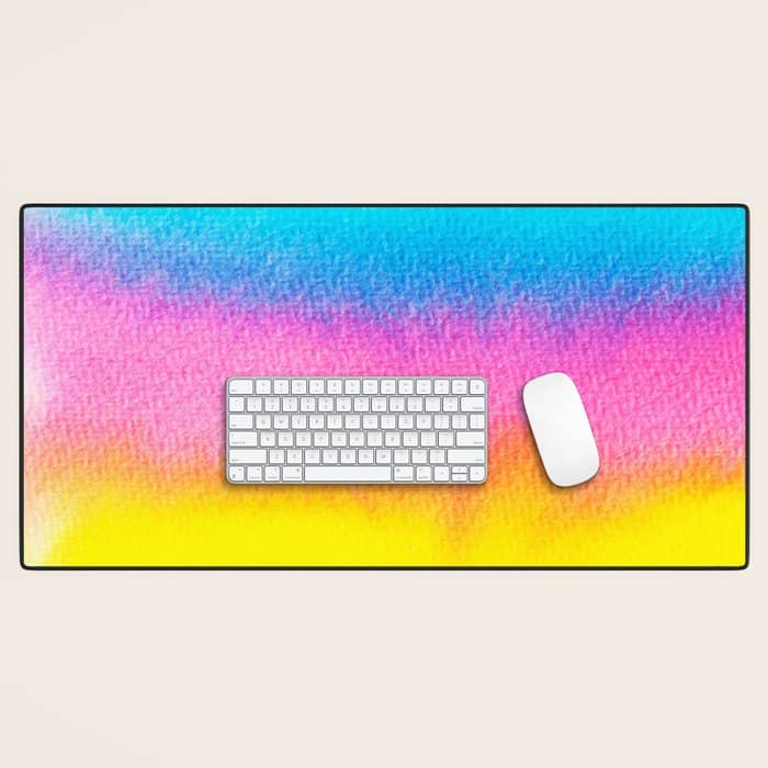Rainbow, Watercolor Painting Abstract Colorful Fun, Urban Eclectic Contemporary Party Bohemian Desk Mat