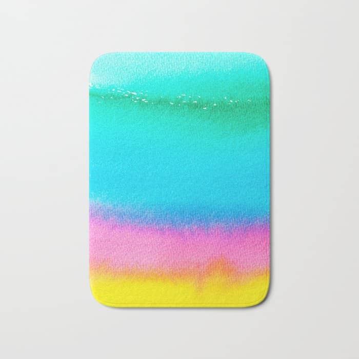 Rainbow, Watercolor Painting Abstract Colorful Fun, Urban Eclectic Contemporary Party Bohemian Bath Mat