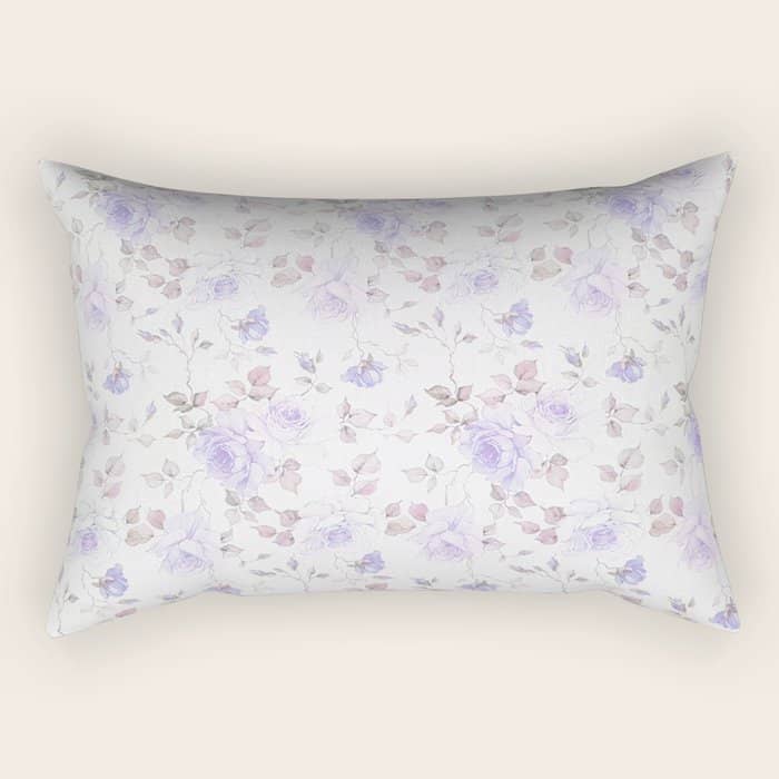 Lavender Gray Elegant Vintage Roses Floral Rectangular Pillow