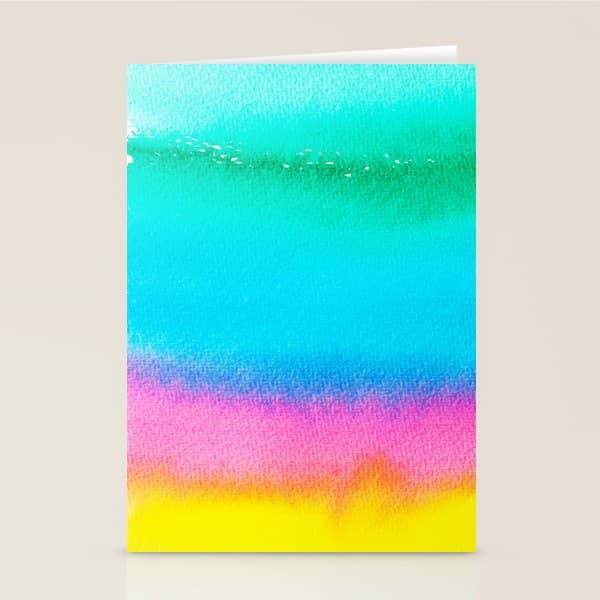 Rainbow, Watercolor Painting Abstract Colorful Fun, Urban Eclectic Contemporary Party Bohemian Stationery Card