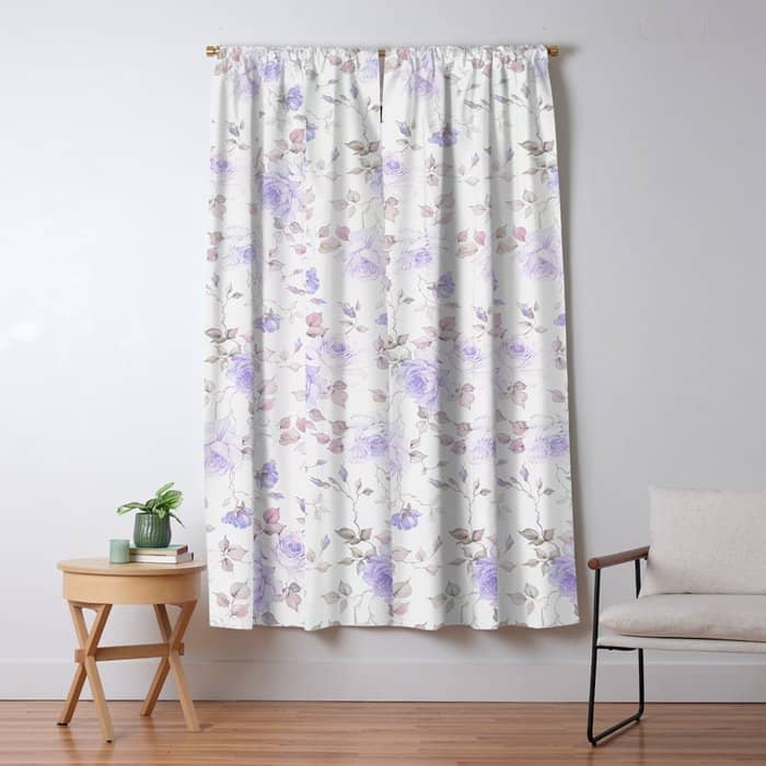 Lavender Gray Elegant Vintage Roses Floral Window Curtain