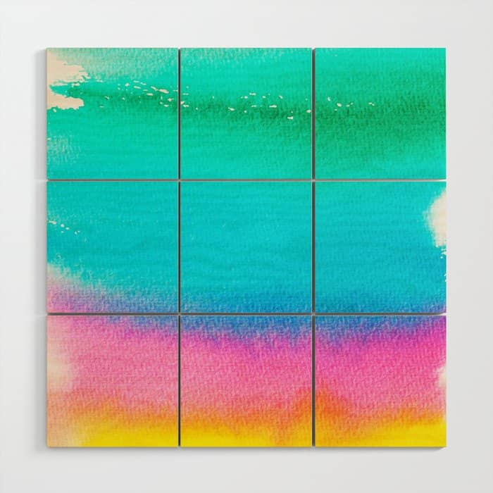 Rainbow, Watercolor Painting Abstract Colorful Fun, Urban Eclectic Contemporary Party Bohemian Wood Wall Art