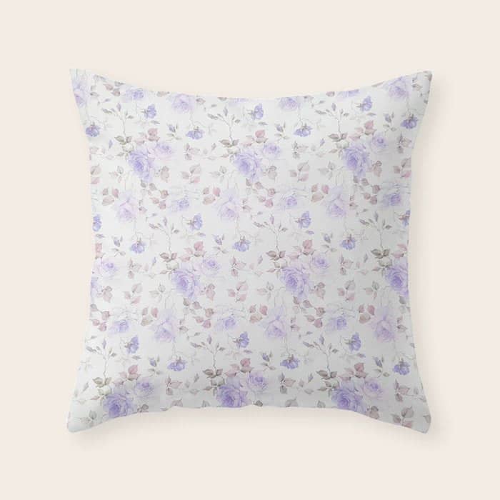 Lavender Gray Elegant Vintage Roses Floral Throw Pillow