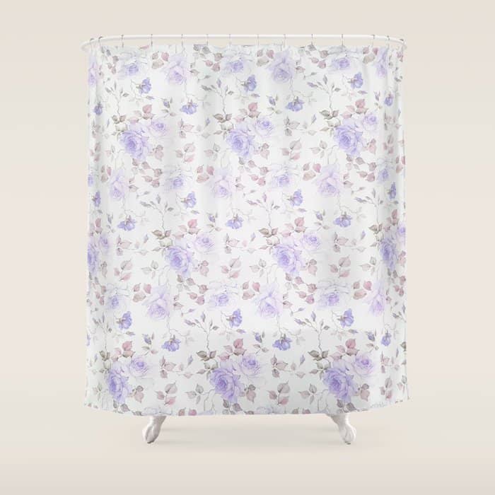 Lavender Gray Elegant Vintage Roses Floral Shower Curtain