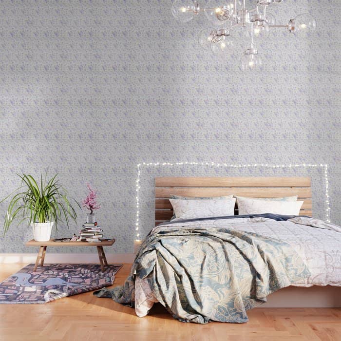 Lavender Gray Elegant Vintage Roses Floral Wallpaper