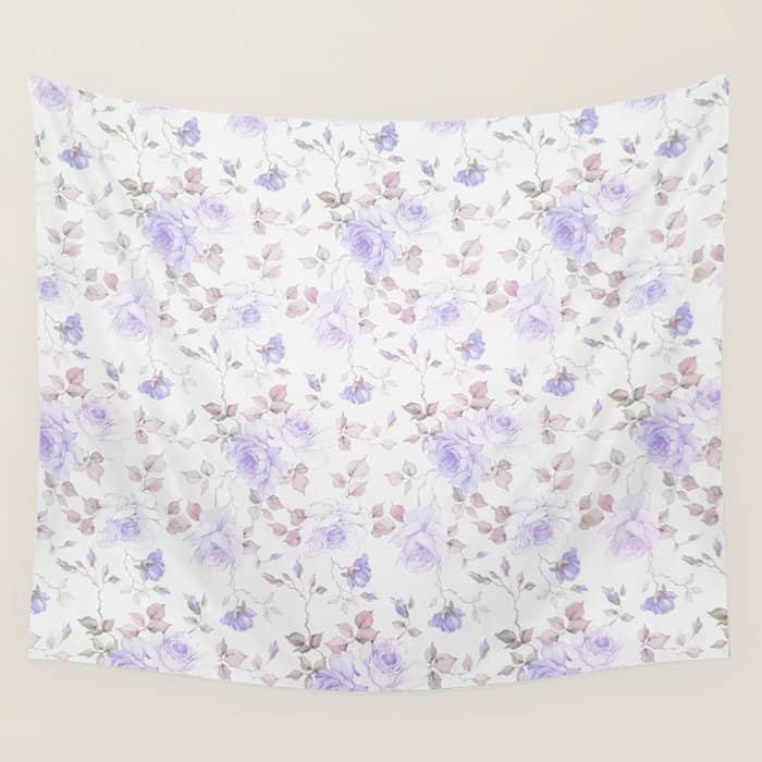Lavender Gray Elegant Vintage Roses Floral Wall Tapestry