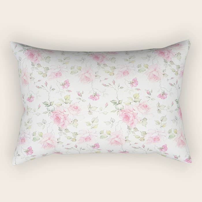 Elegant Blush Pink White Vintage Rose Floral Rectangular Pillow