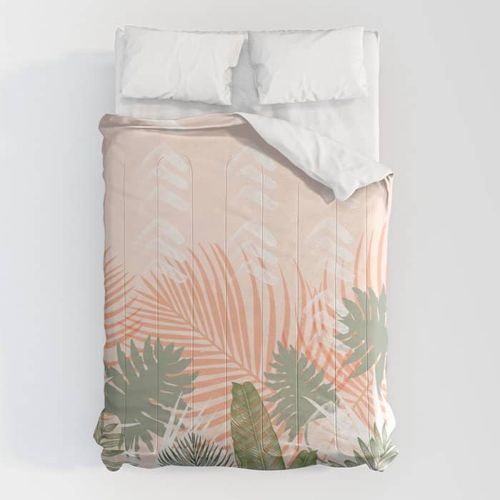 Abstract Tropical Plants Pastel Comforter