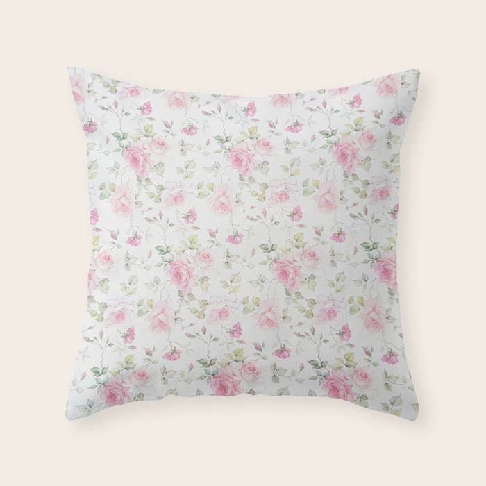 Elegant Blush Pink White Vintage Rose Floral Throw Pillow