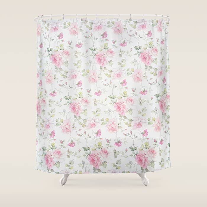 Elegant Blush Pink White Vintage Rose Floral Shower Curtain